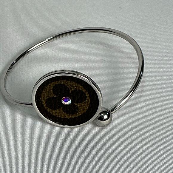 Louis Vuitton Monogram canvas Stainless Steel Bendable Bangle Bracelet Swarovski - Picture 12 of 13